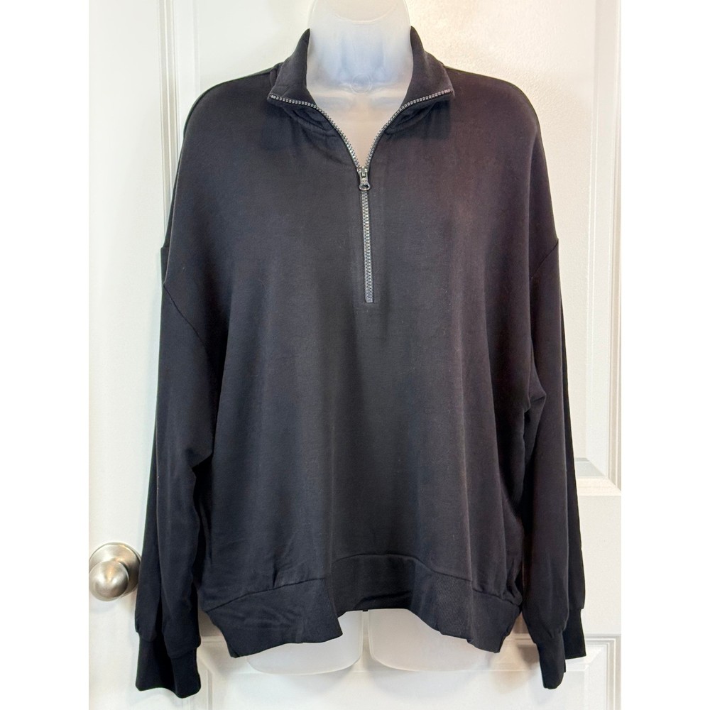 NWT Lou & Grey Lounge Wear X-Large Quarter Zip Pullover Sweatshirt Black XXL 2XL