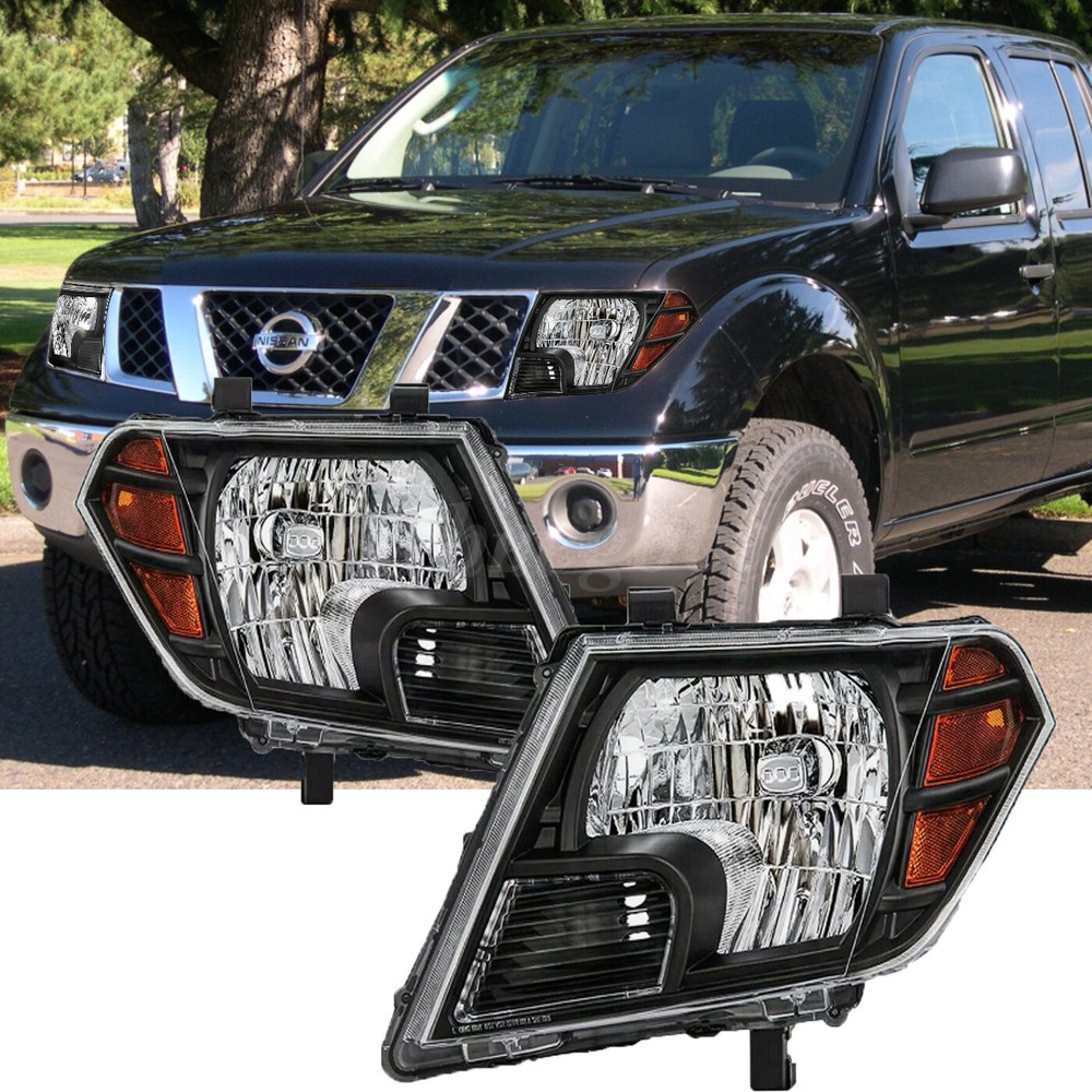 For 2009-2021 Nissan Frontier Truck Black Headlights Headlamps Pair Left & Right