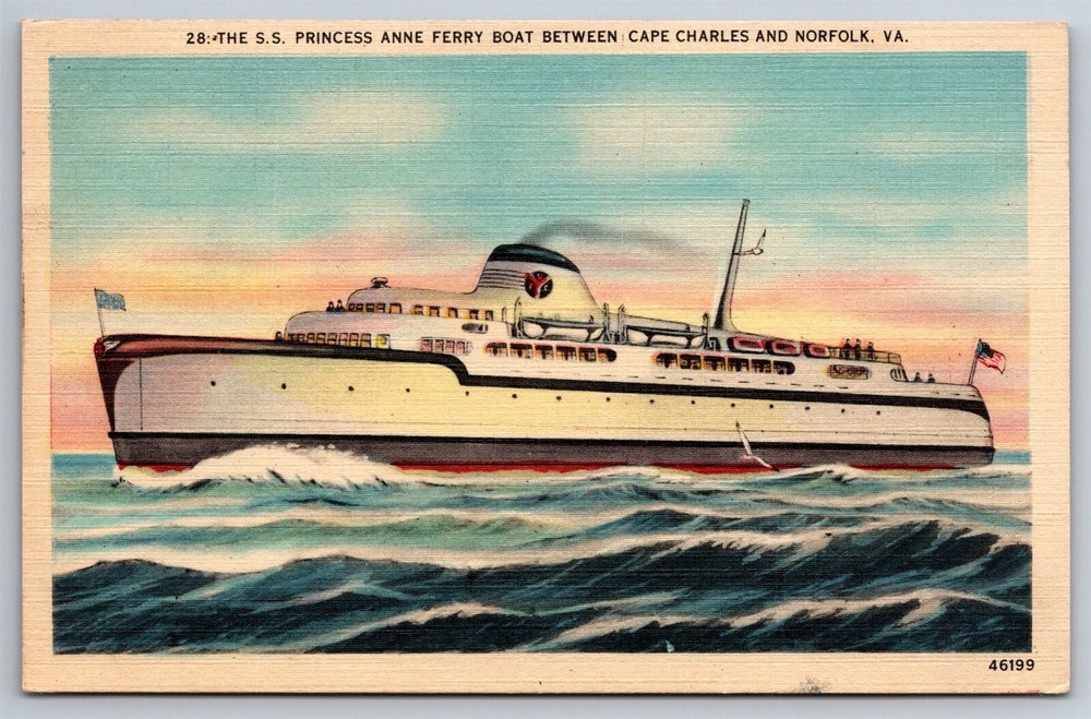 SS Princess Anne Ferry Boat Norfolk Cape Charles VA C1940 Linen Postcard P4