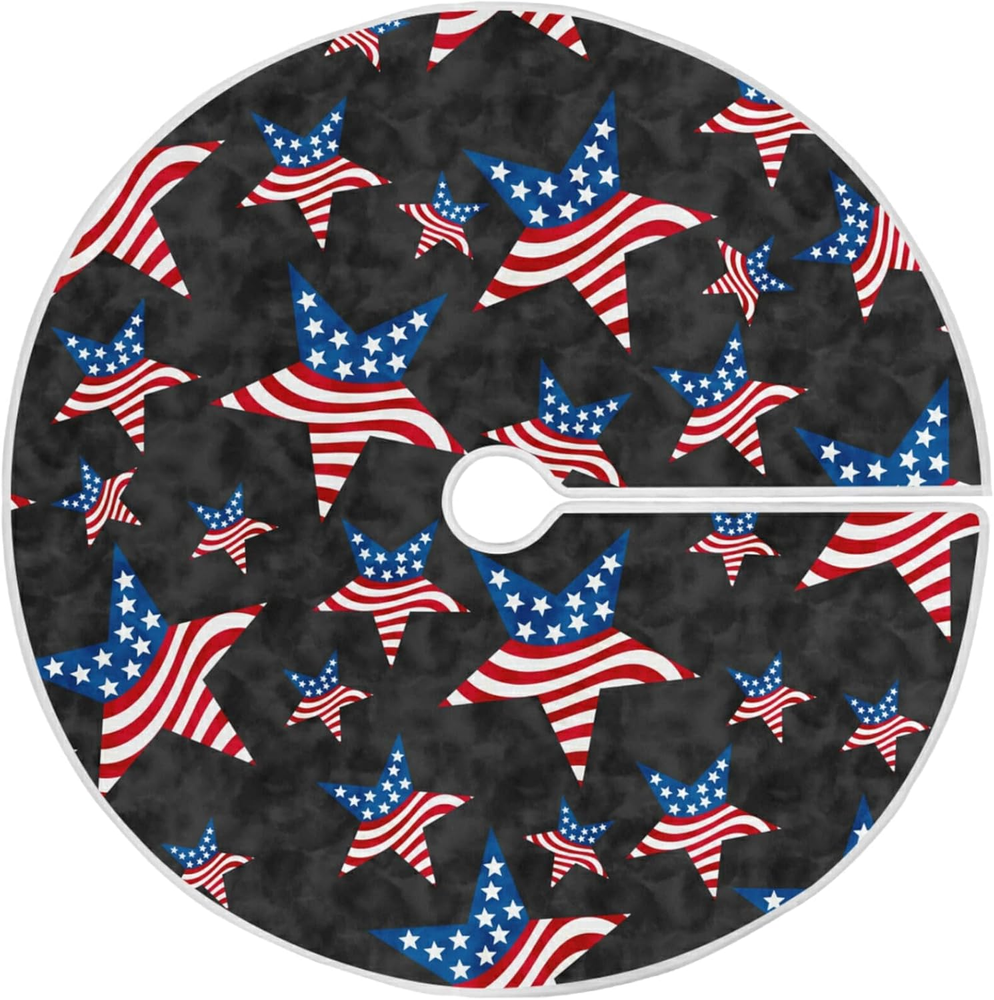 48 Inch Grungy American Flag Christmas Tree Skirt Patriotic USA Star Design Holiday Decor