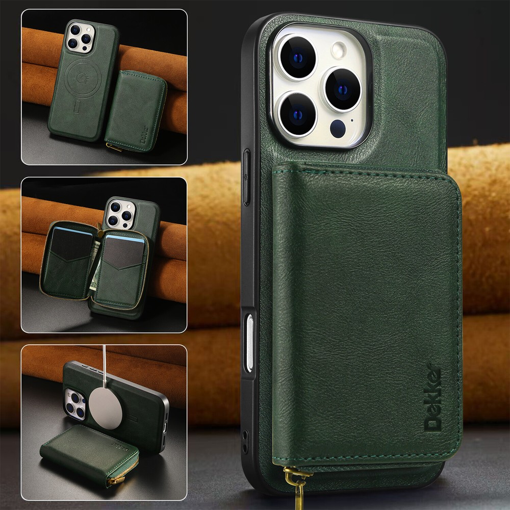 For iPhone 17e 17 ProMax 15 14 13 Leather Zipper Card Wallet Case Mag Safe Cover
