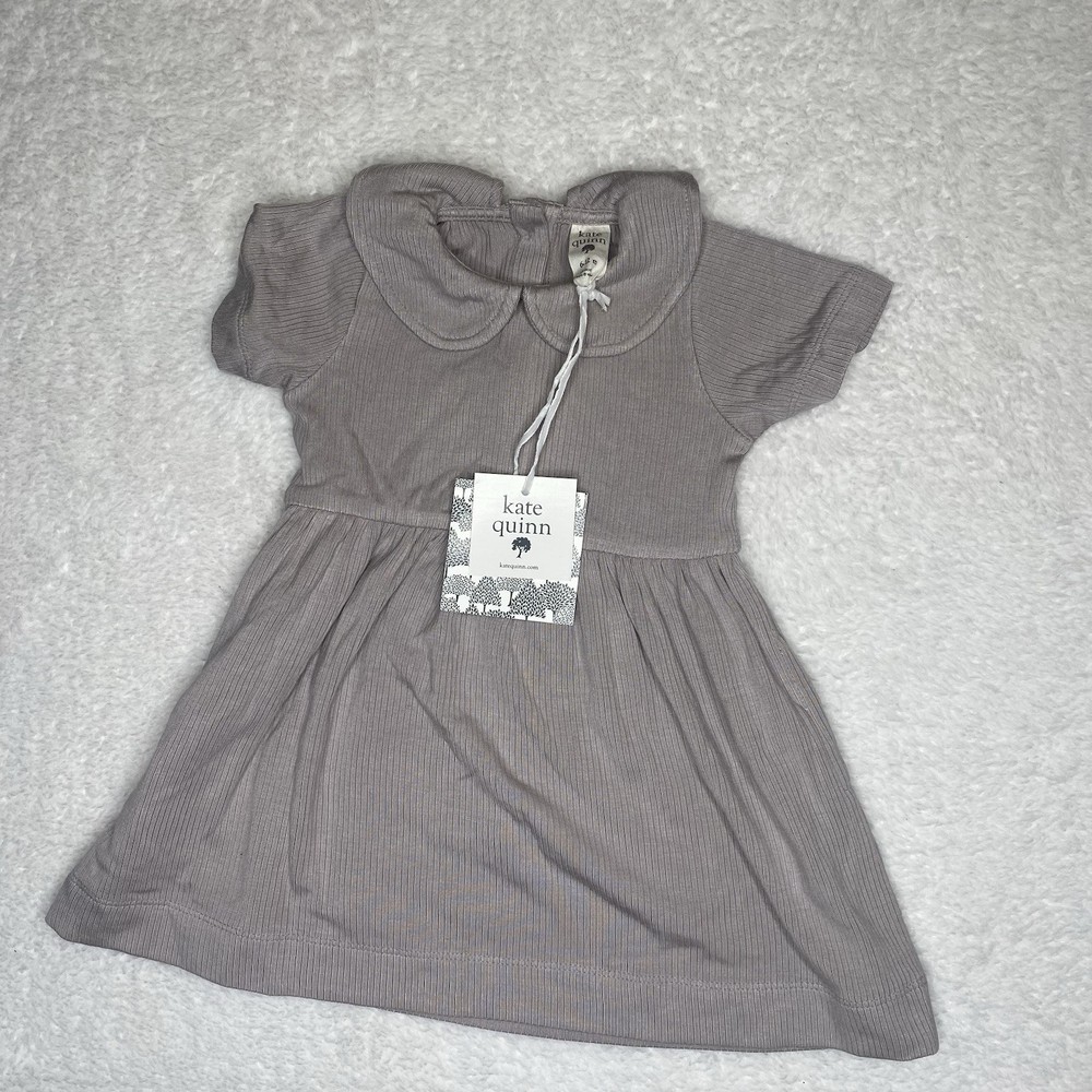 NWT Kate Quinn 100% Organic modal  Dress 6-12 months short Sleeve peter pan grey