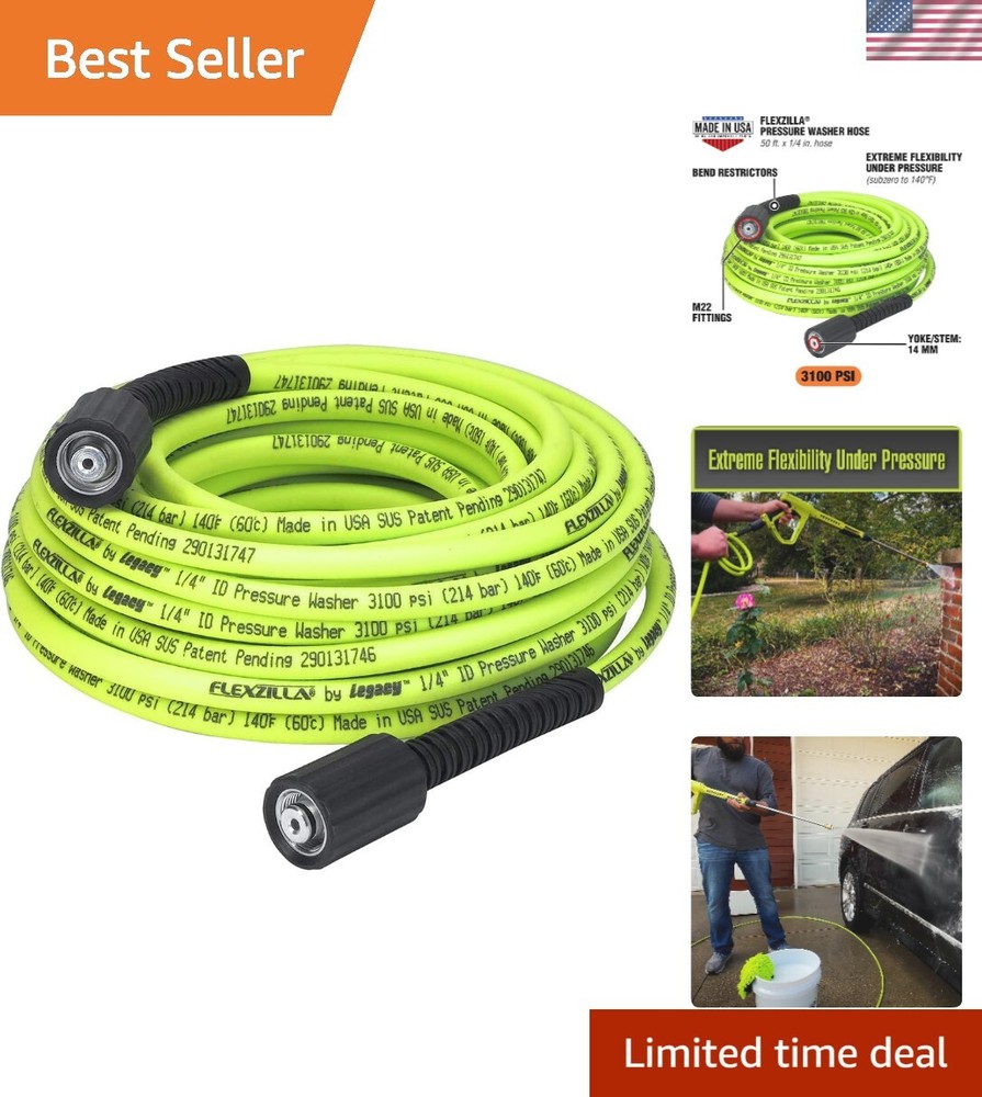 Revolutionary 50ft 3100 PSI Flexible Pressure Washer Hose with M22 Fittings