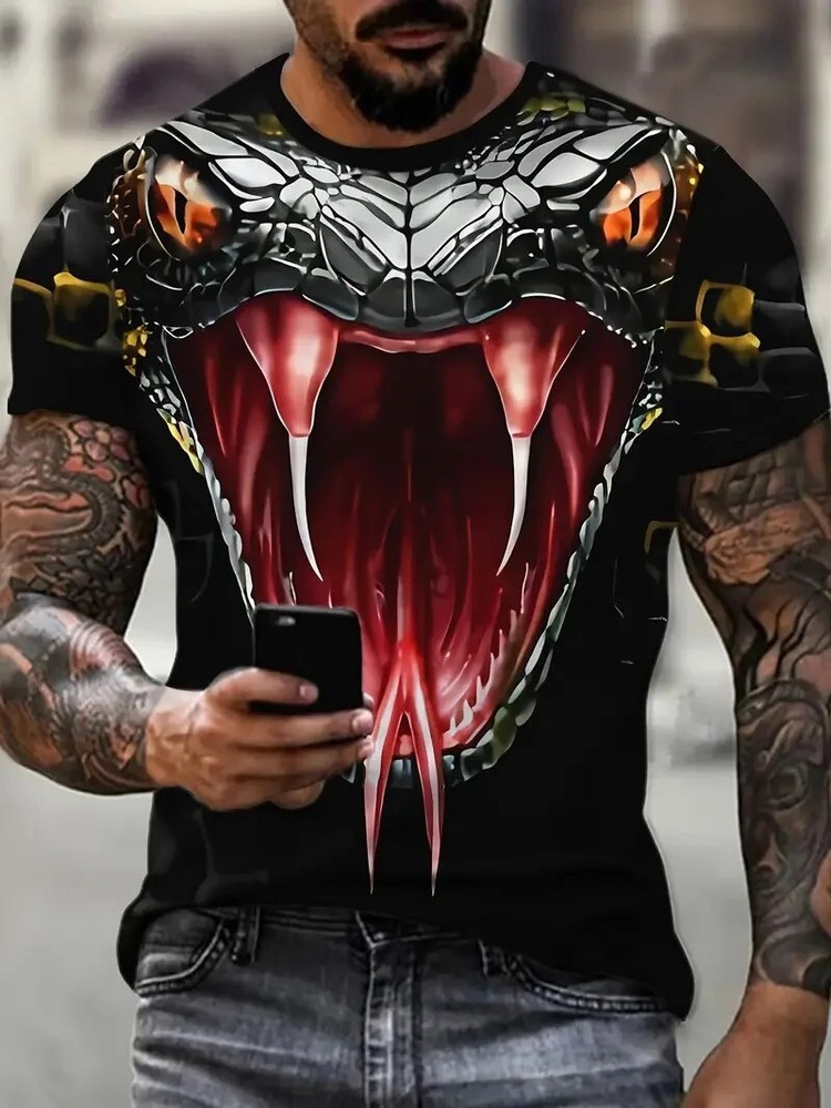 3D Snake Graphic T-Shirts - Breathable Polyester, Stylish Men’s Summer Tees