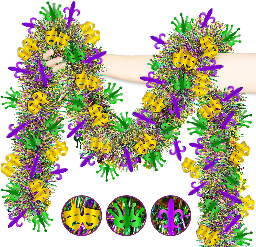 Mardi Gras Decorations,33 Ft Mardi Gras Tinsel Garland Purple Green Gold Shiny M
