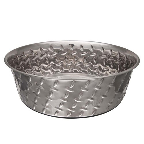 Loving Pets Diamond Plate Bowls with Non Skid Bottom Dog Dish Bowl Silver, 1 Eac
