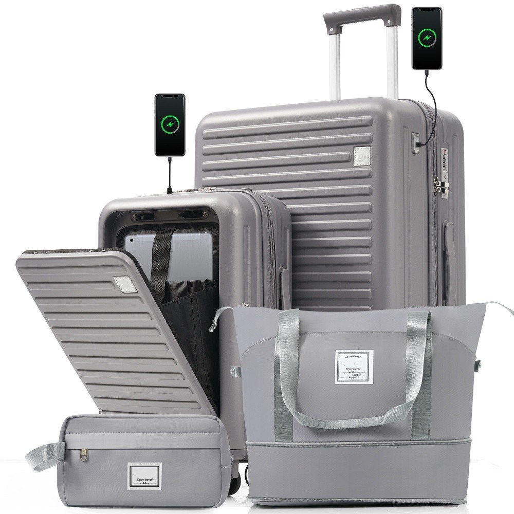 4-Piece Luggage Set with USB Charging Ports TSA Lock Travel Duffel Bag
