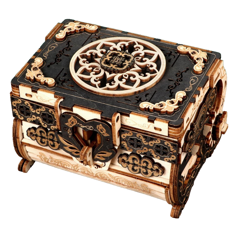 3D Wooden Puzzle Jewelry Trinket Box Vintage Carved Storage Gift for Women
