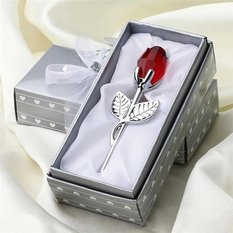 Valentines Day Gift Crystal Glass Rose Artificial Flower Silver Gold Rod Rose-image