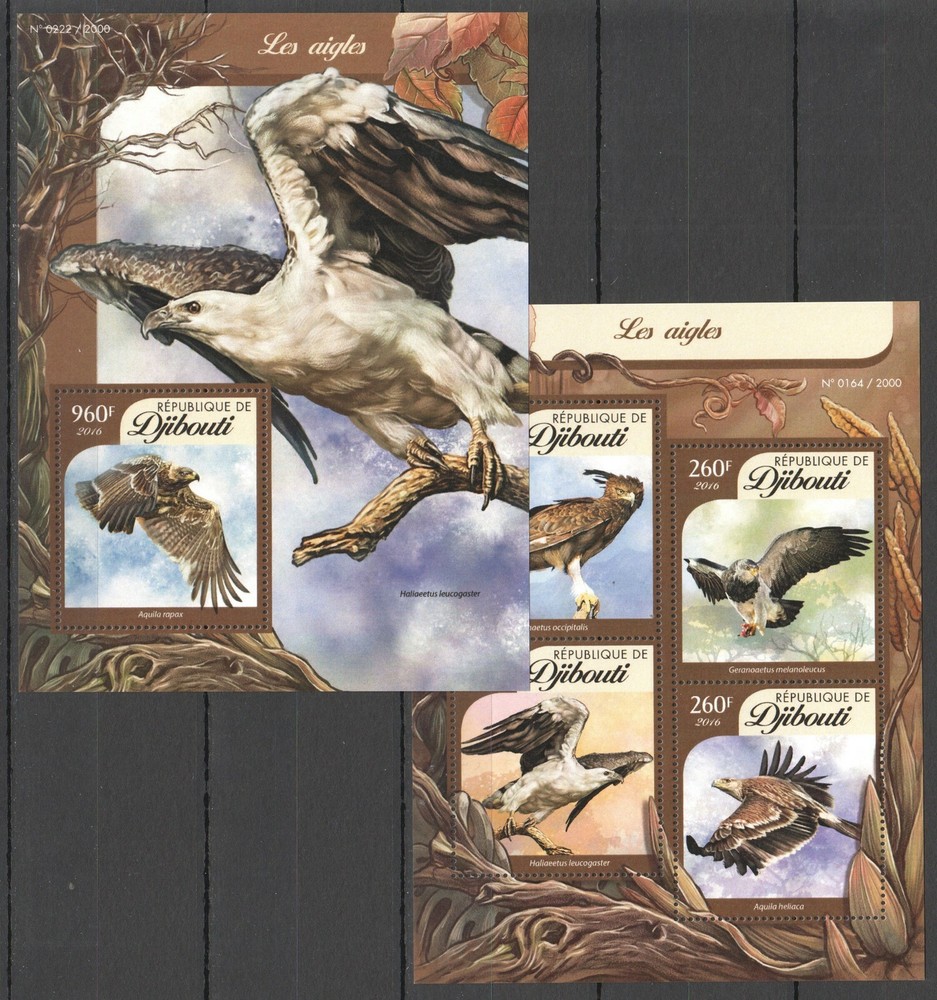 DJ115 2016 DJIBOUTI FAUNA BIRDS LES AIGLES KB+BL MNH
