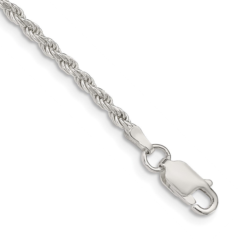 Sterling Silver 2.25mm Diamond-cut Rope Chain Anklet 9
