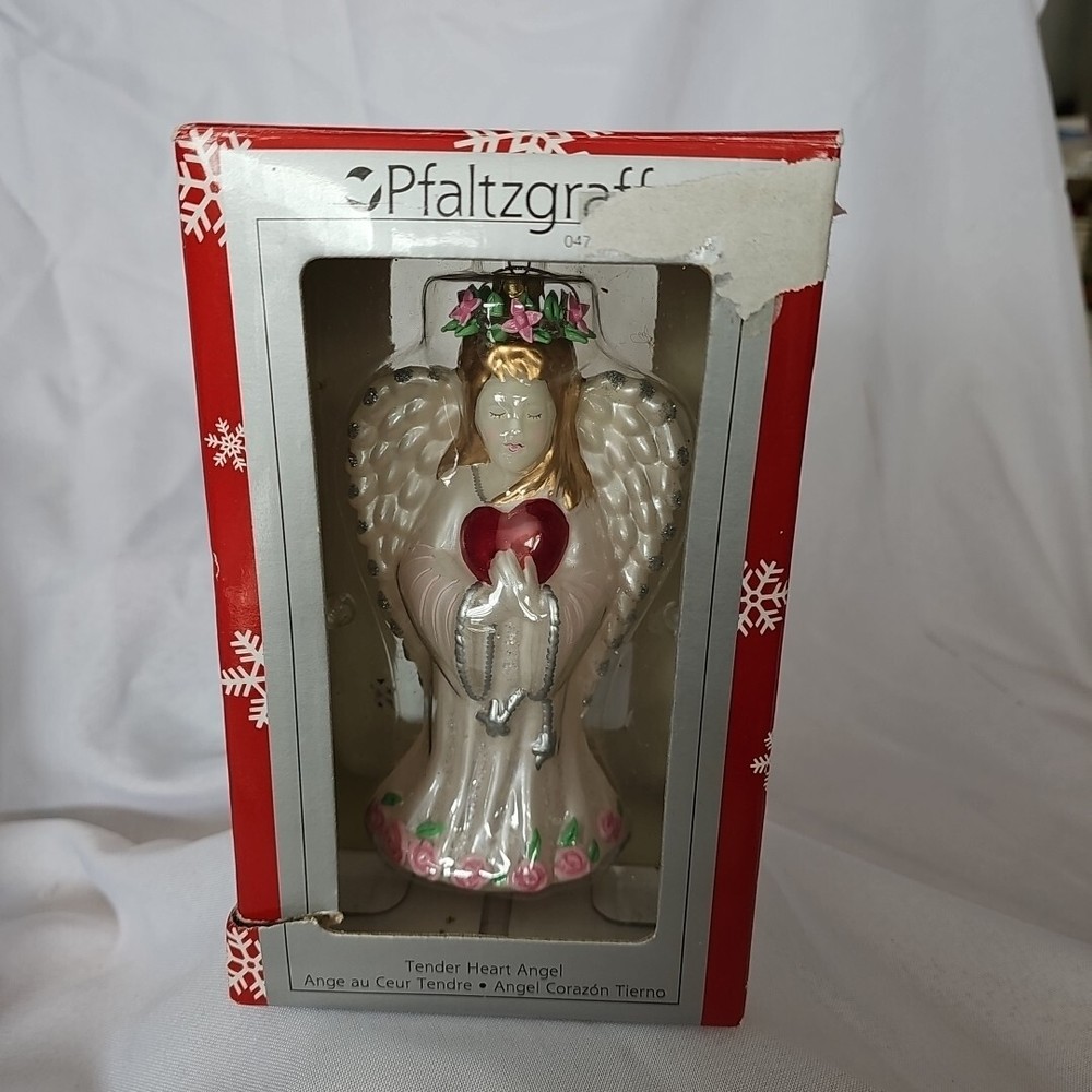 Vintage Pfaltzgraff Tender Heart Angel Glass Ornament Brand New