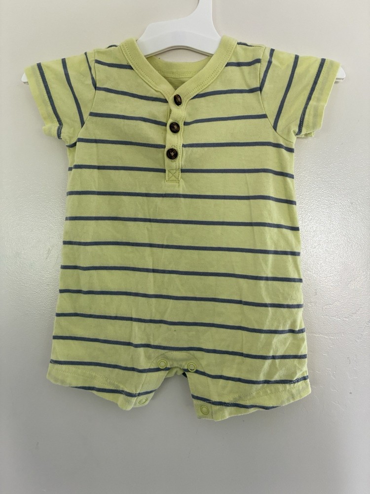 Carter's Baby Boys Striped 100% Cotton Henley Short Sleeve Romper Yellow 0-3M