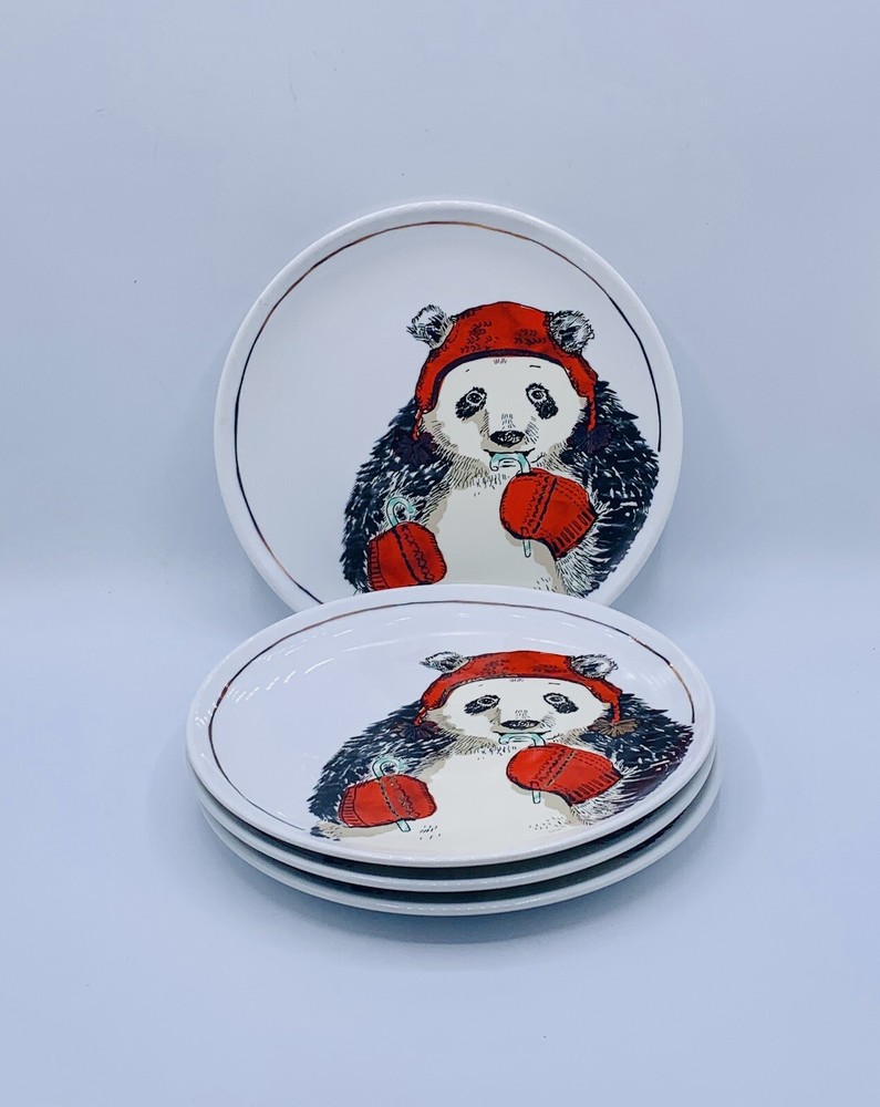 Festive The Cellar Panda 4-Piece Multi-Color Christmas Salad Plate Set