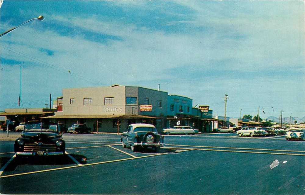 1950s Parker Arizona Street Scene autos Vacation Land  Cline Postcard 25-4134