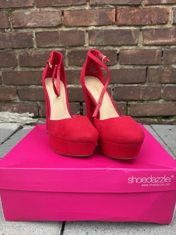 Red Suede Pumps with 3-Inch Heel in Size 8.5
