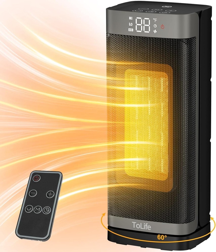 Electric Heater, 60°Oscillating, 4 Modes, 12h Timer, 1500W Portable Heater
