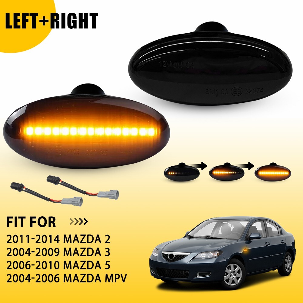 Dynamic Amber LED Side Marker Turn Signal Light for Mazda - Smoked Lens