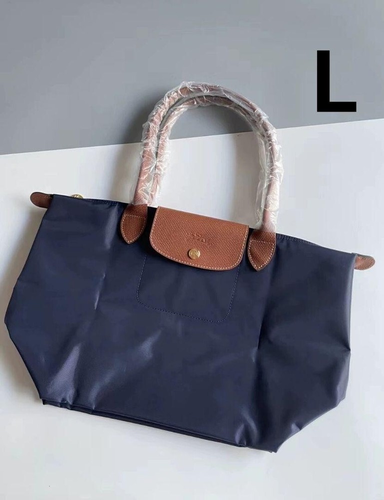 Longchamp Le Pliage L Shoulder Bag Folding Tote Navy Brown New Outlet 2411M