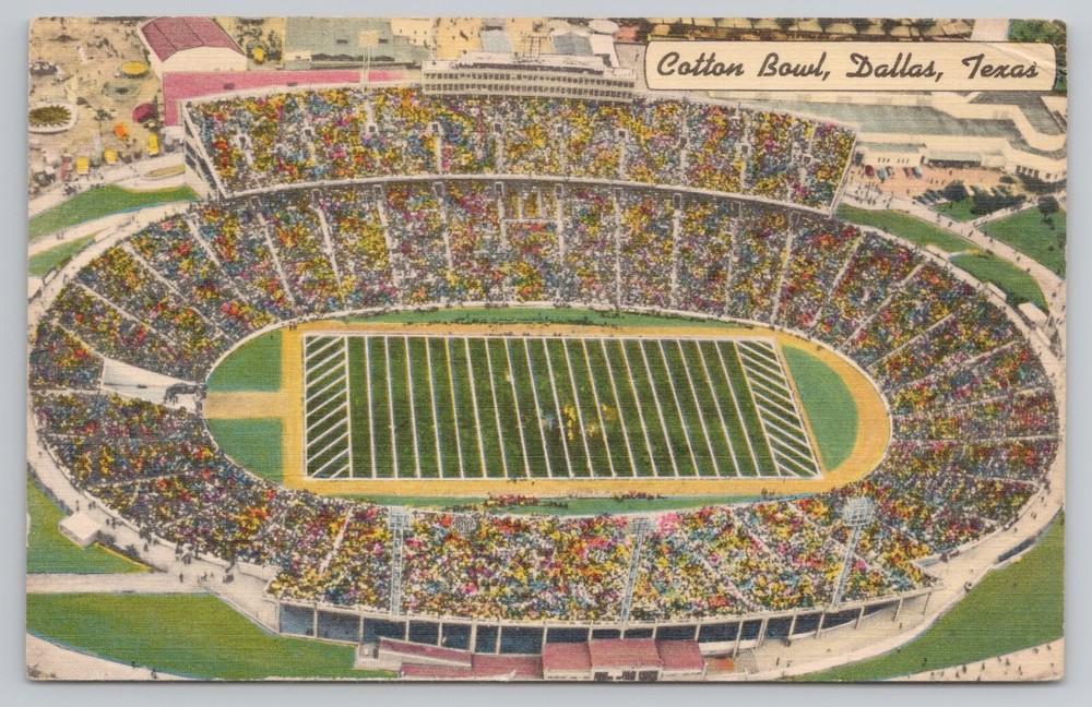 1948 Linen Postcard Cotton Bowl Dallas Texas Stadium Capacity Growth