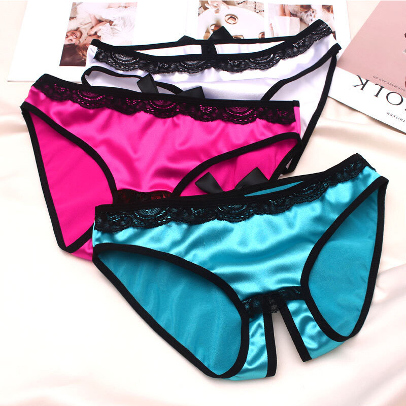 Women Silk Satin Crotchless Thong G-string Panties Lingerie/Underwear/Briefs US