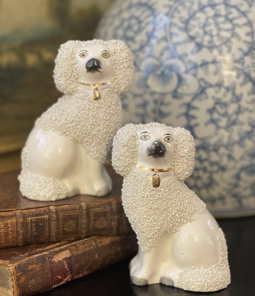 Stunning Rare Original Kent English Staffordshire White Spaniel Dog Pair 4.5”