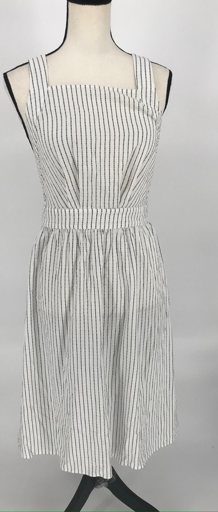 Lulus Women Apron Dress Size Small Black/White Stripe Crossback Open back