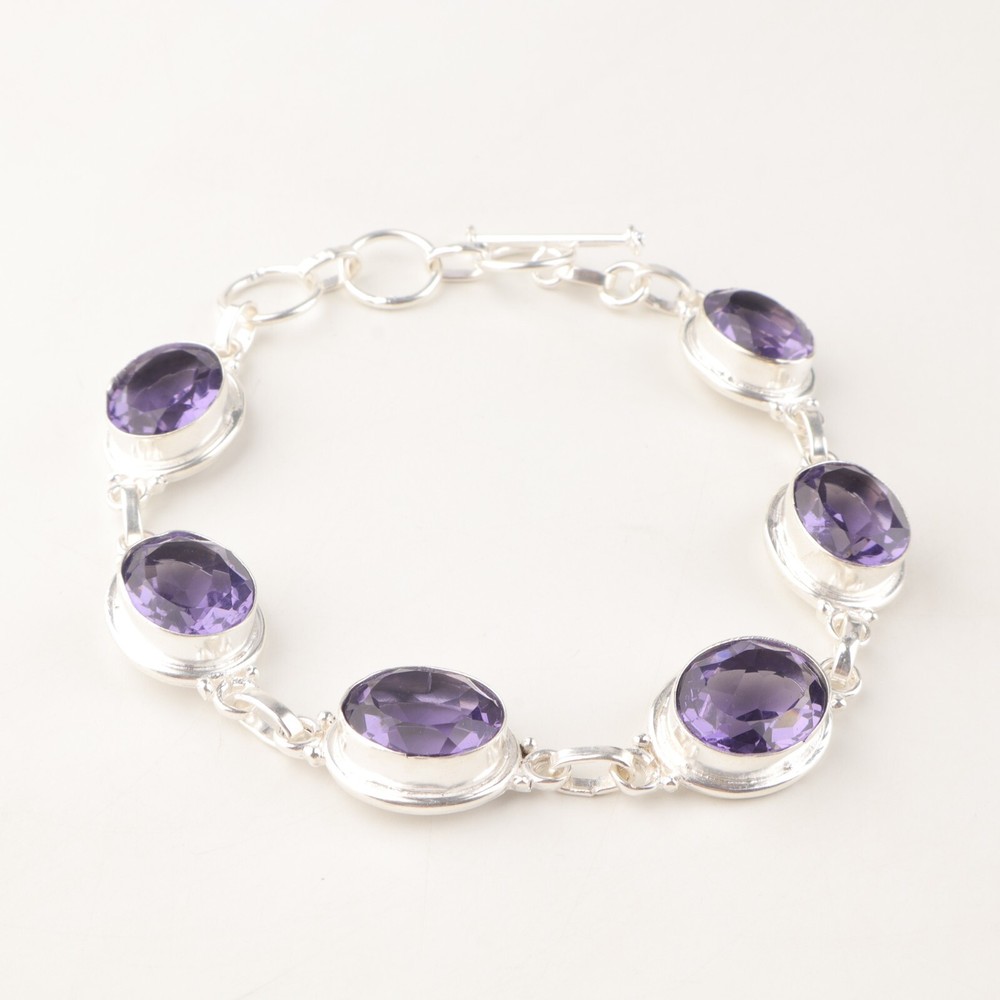 Gift For Her 925 Sterling Silver Natural Iolite Gemstone Jewelry Chain Bracelet
