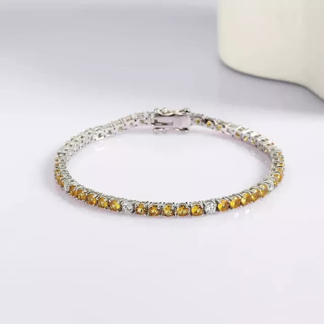 7Ct Round Cut Simulated Yellow Citrine Womens Bracelet 14k White Gold Plated