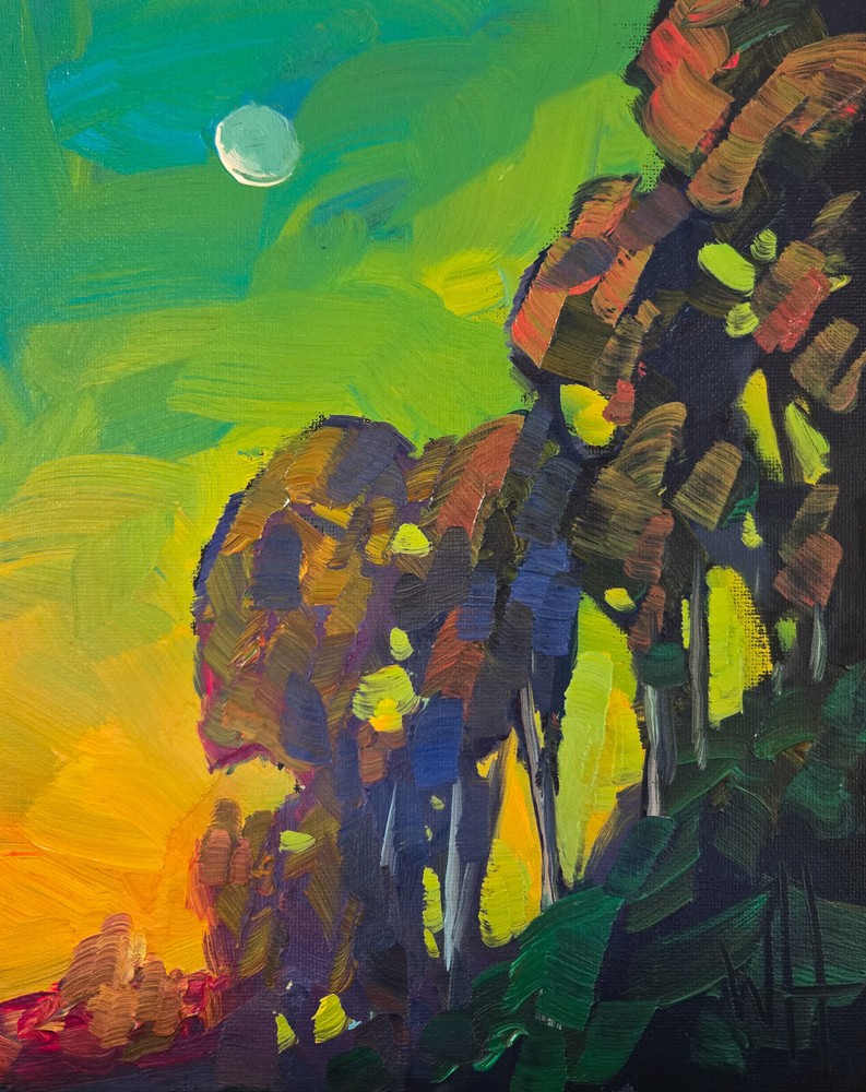 Art California Impressionism Landscape Painting Original Moon Scene Hawkins Oil