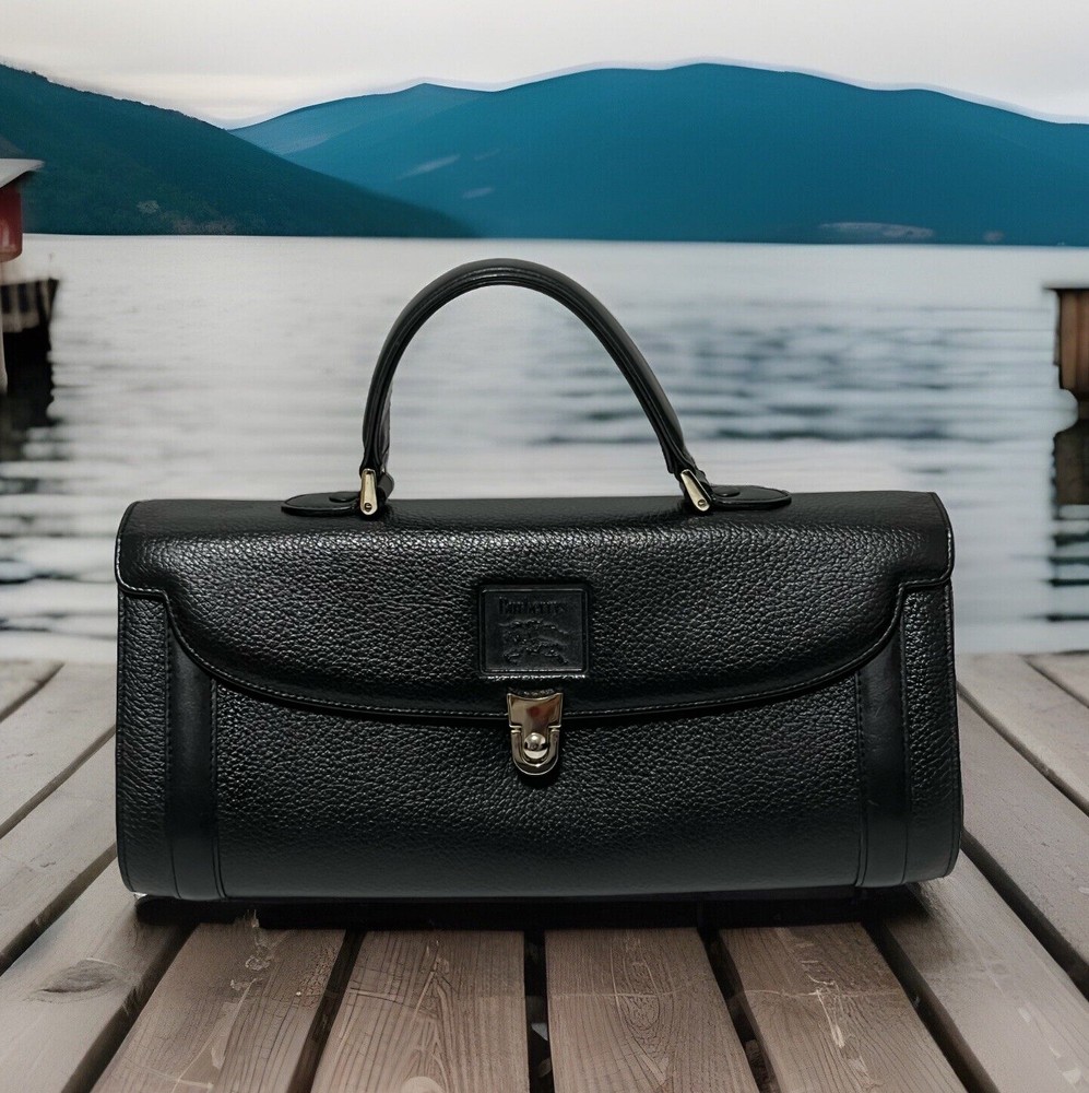 Authentic Burberry HandBag Leather Vintage Black 0502