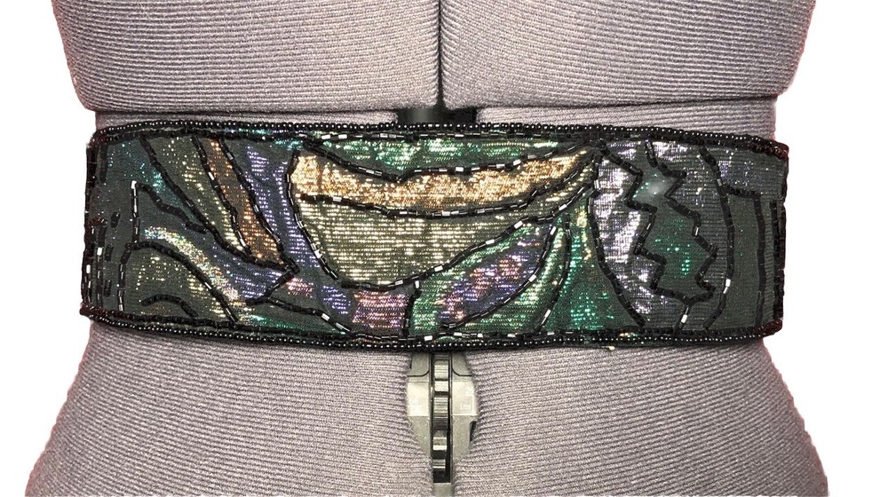 Vintage 80s 90s Iridescent Beaded Belt Jewel Tones Self Fastener 25.5 Inches
