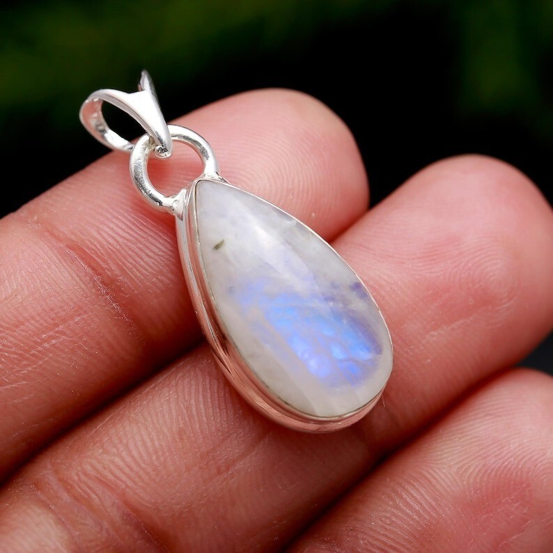 Natural Rainbow Moonstone Pendant 925 Sterling Silver Pendant Handmade Pendant