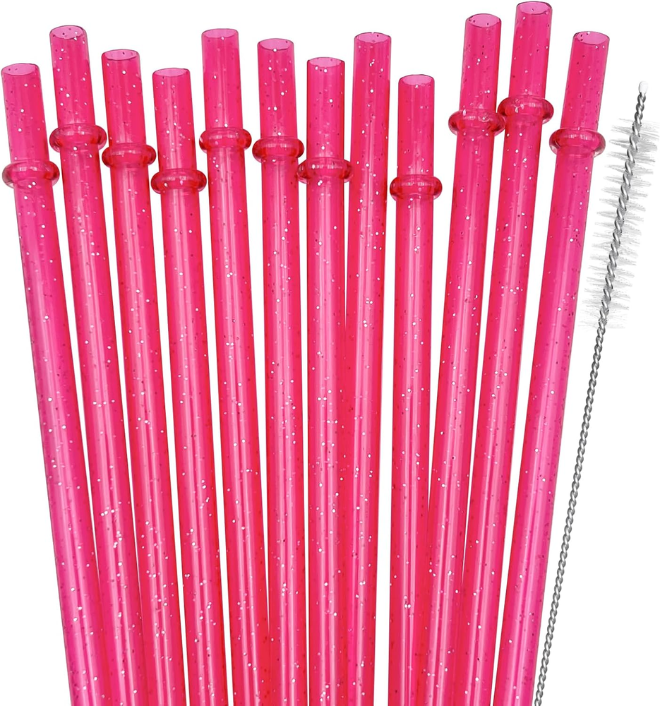 12-Pack 11-Inch Reusable Glitter Plastic Straws for Tumblers