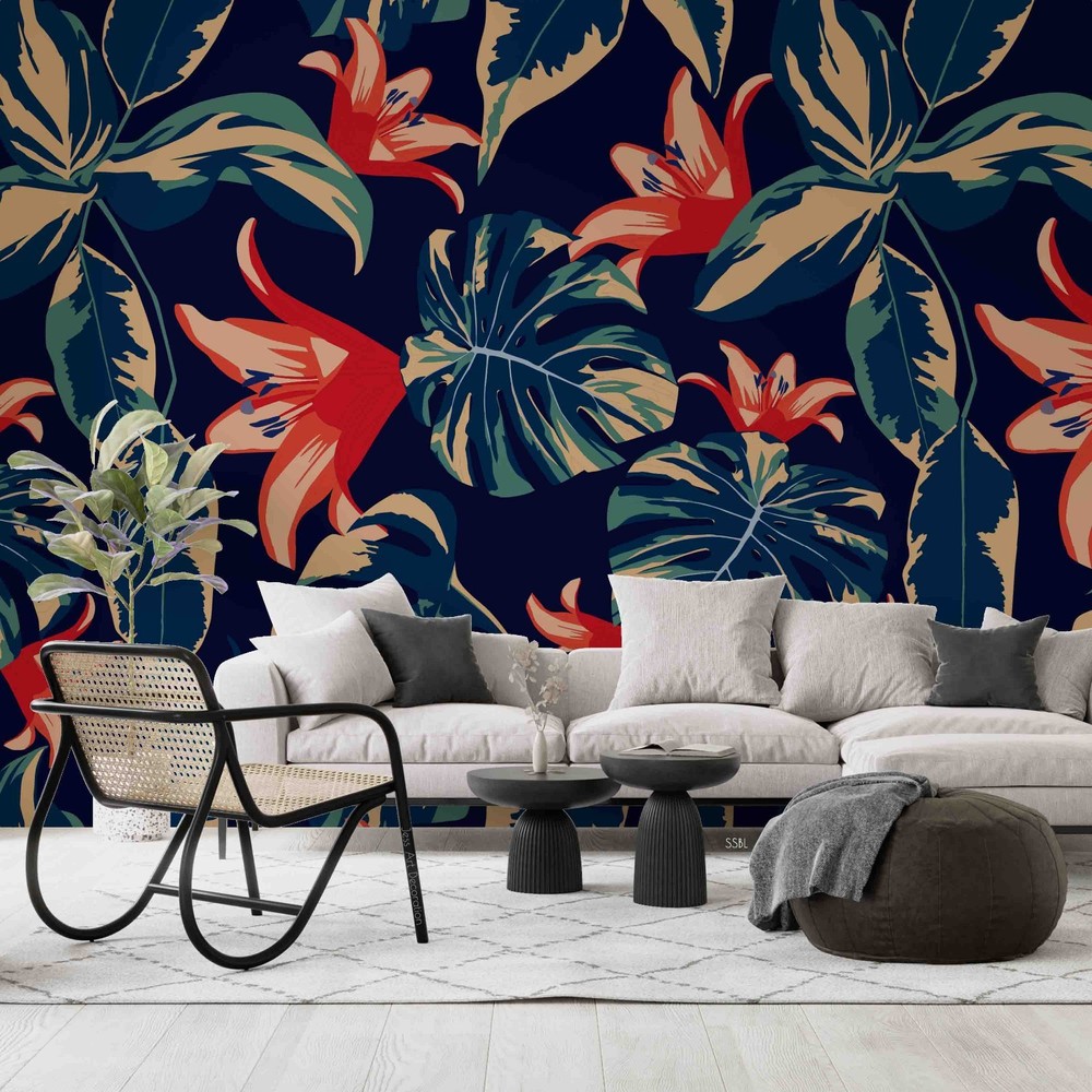 3D Baroque Flowers Leaves Pattern Wall Murals Wallpaper Murals Wall Sticker