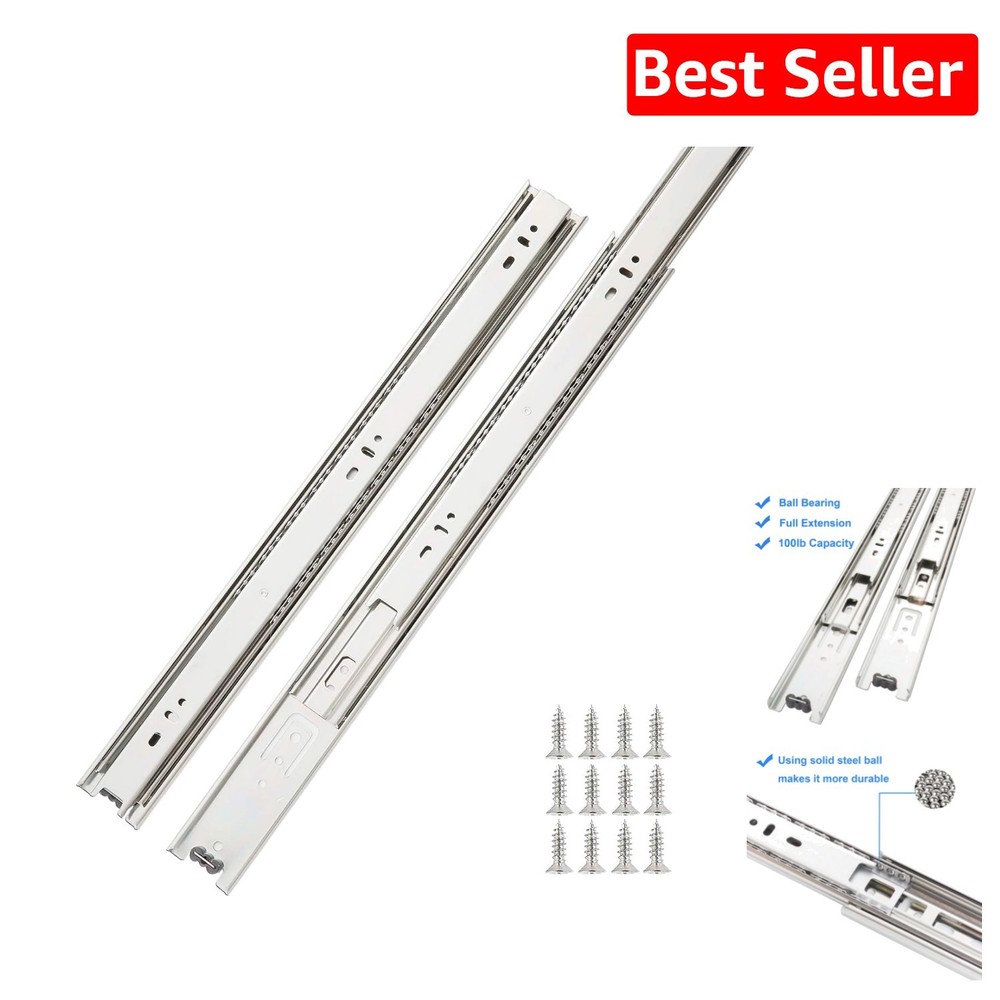 14-Inch Full Extension Silver Drawer Slides 100 LB Capacity 10 Pairs-image