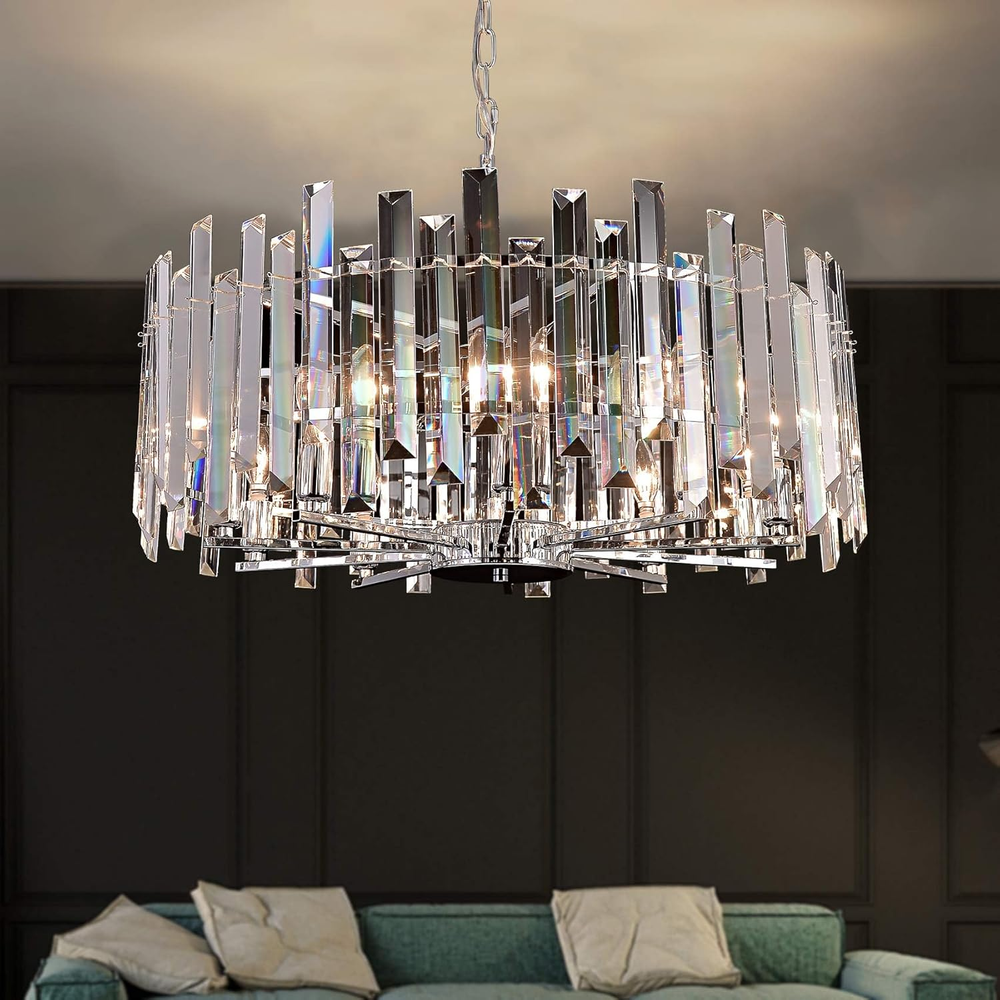 Modern Crystal Chandelier Lighting Chrome Pendant Ceiling Lights Fixture Contemp