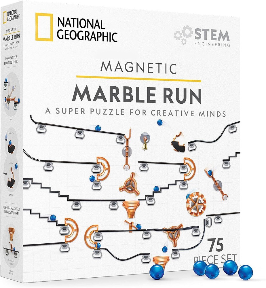 NATIONAL GEOGRAPHIC Magnetic Marble Run - 75-Piece STEM Building Set