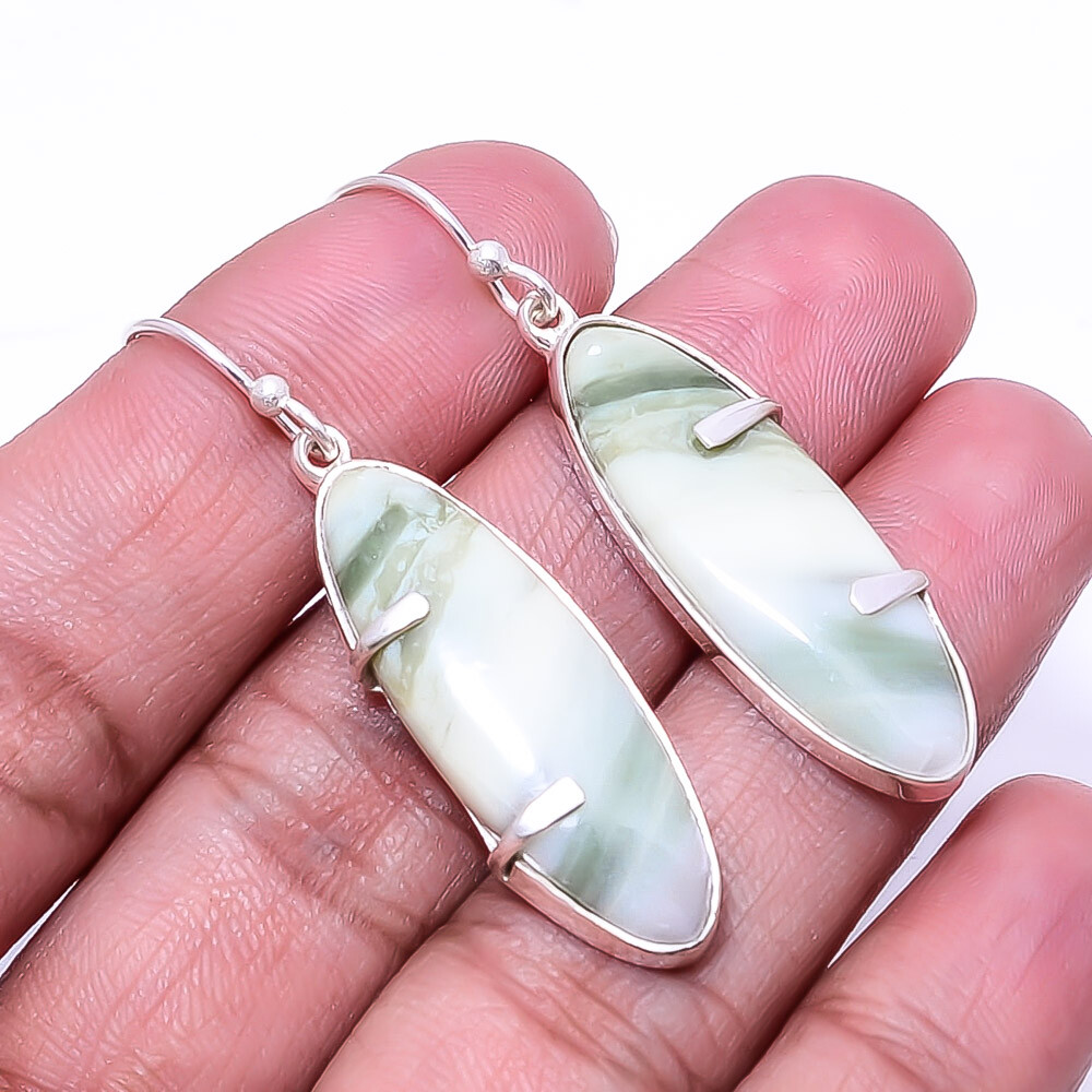Natural Serpentine -Russia 925 Sterling Silver Earring 1.95