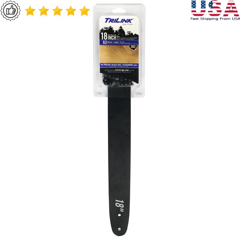 18-Inch Semi-Chisel Chainsaw Bar & Chain Replacement with Low-Kickback System