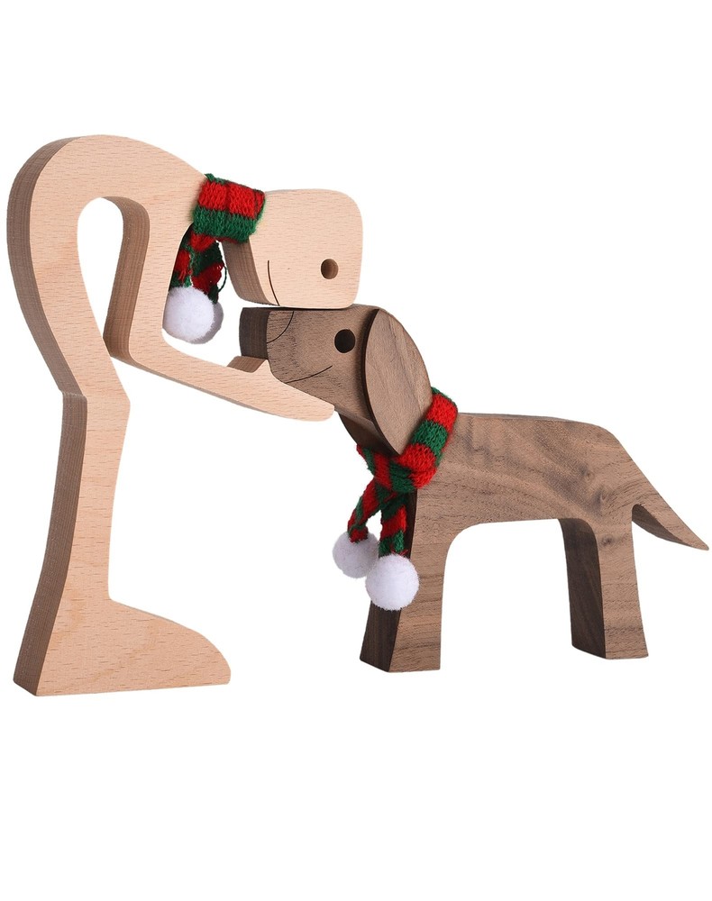 ISHINE 2 PCS Christmas Animal Sculpture for Home Christmas Decor Handmade Woo...