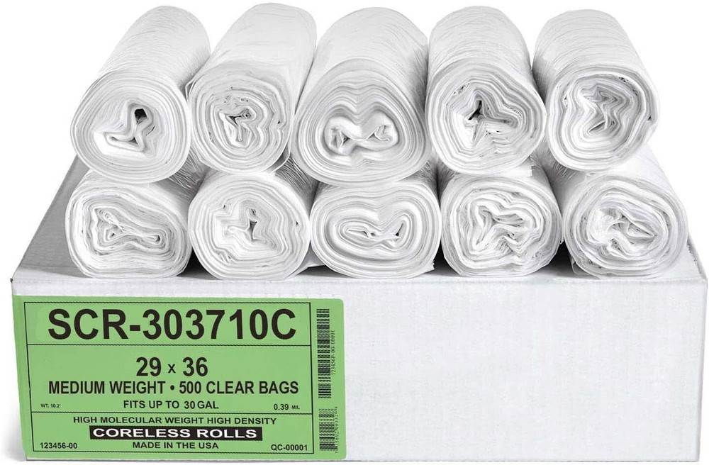 500 Count Clear 20-30 Gallon Trash Bags - Heavy Duty 10 Micron Overall Quality