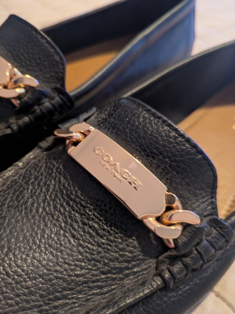 Coach Genuine Leather Loafers with Stylish Chain Accent