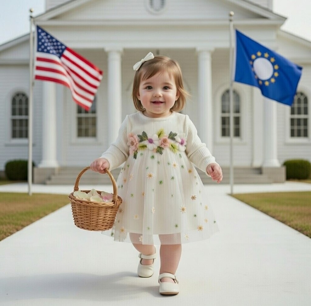 Premium Baby Girl Floral Embroidery Mesh Princess Dress–Long Sleeve| 18-24 Month