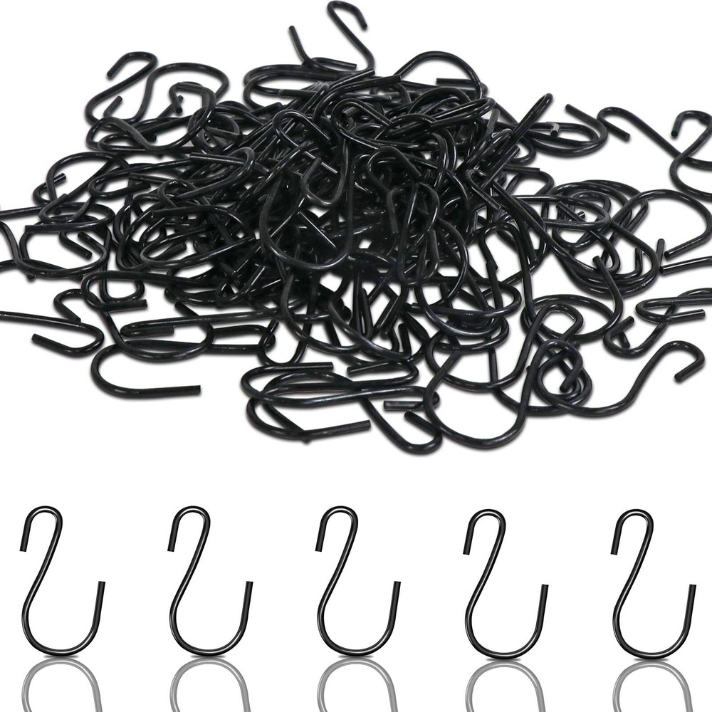 Gicare 60-Pack 1-Inch Small Black Metal S Hooks for Hanging Ornaments