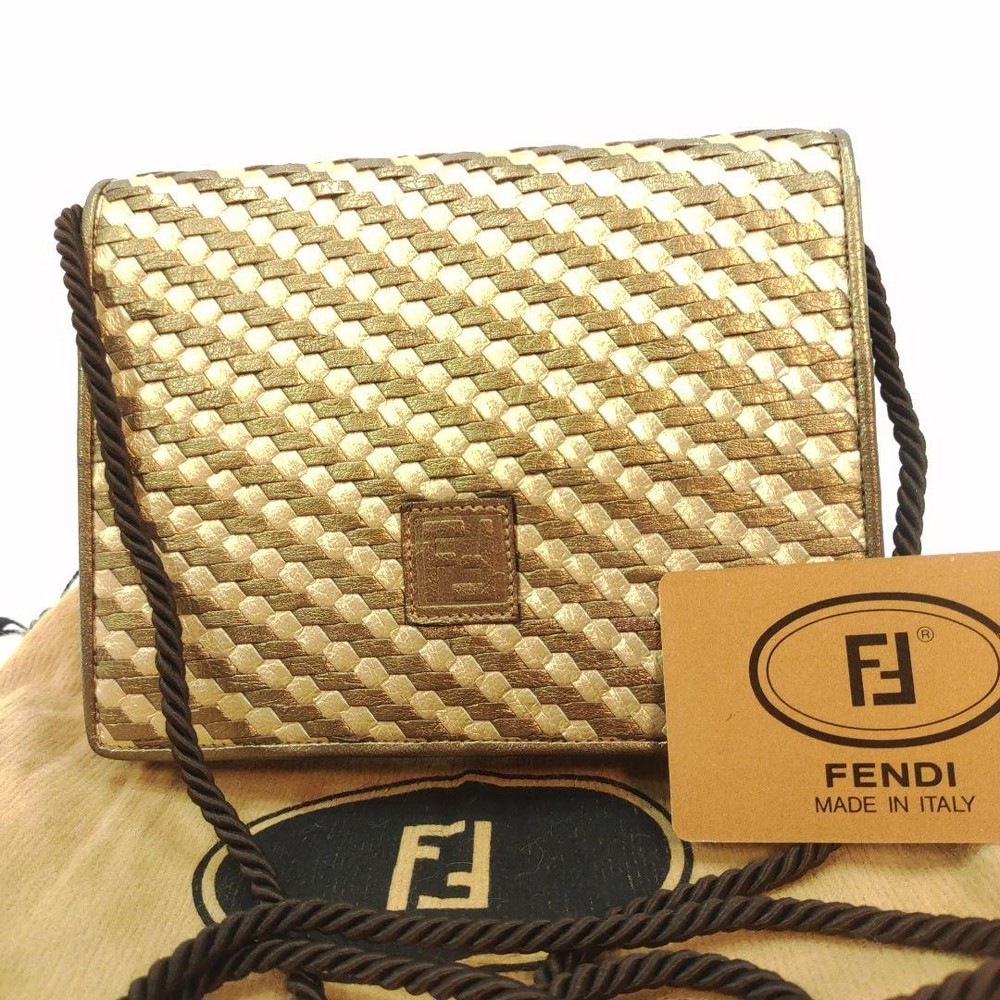 FENDI Shoulder Bag Leather Brown Authentic I0615363