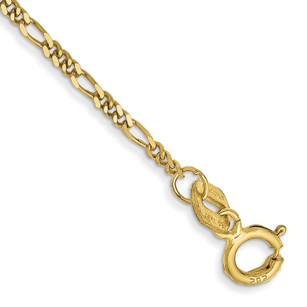 10K Yellow Gold 1.25mm Flat Figaro Chain Anklet 9 Inch Gift for Mom