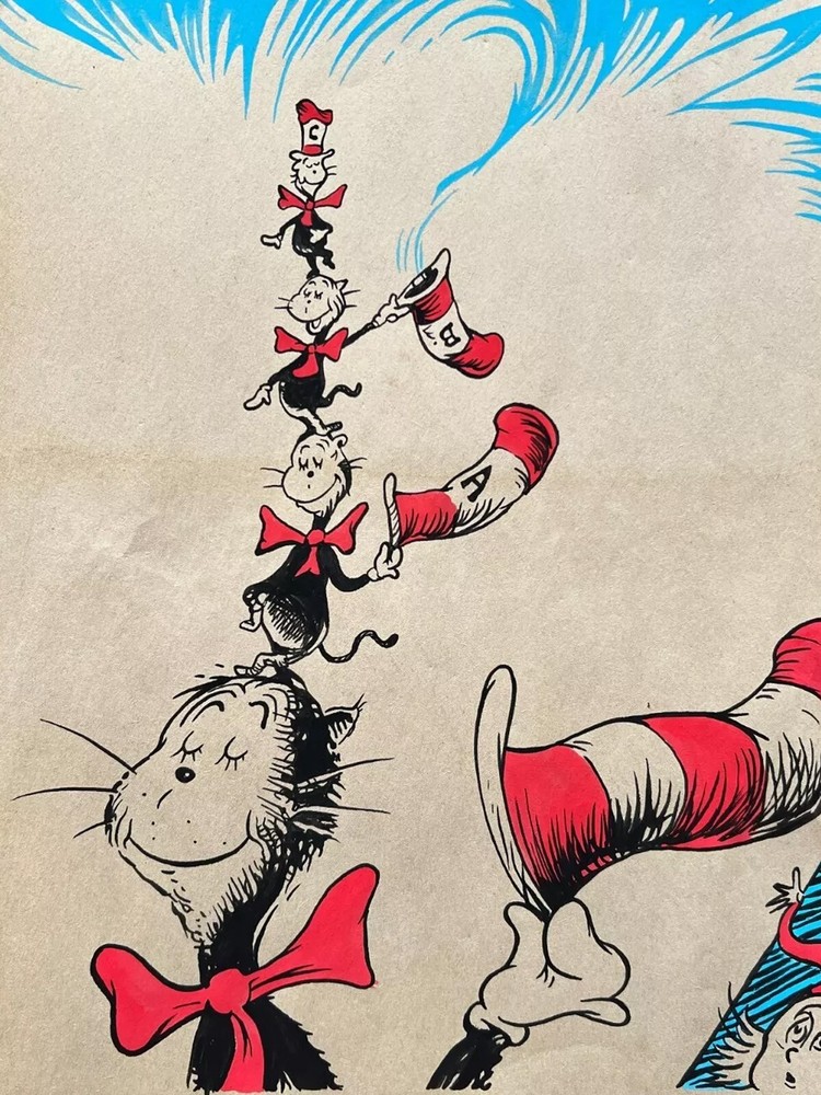 Dr. Seuss Certificado de Autenticidad Arte Dibujo Pintura De Colección Hecho a Mano Firmado Papel Original
