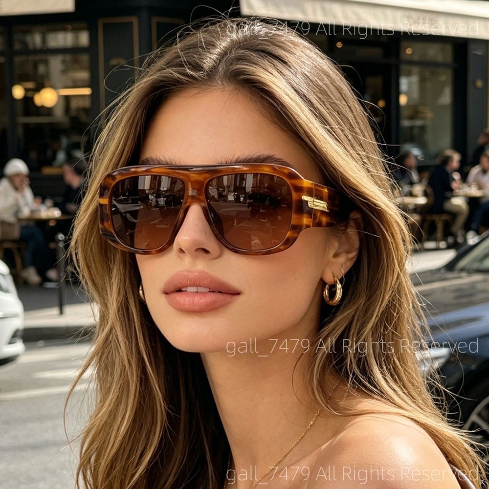 Bottega Veneta BV1345 Sunglasses Women Havana Frame Oversized Shield Authentic