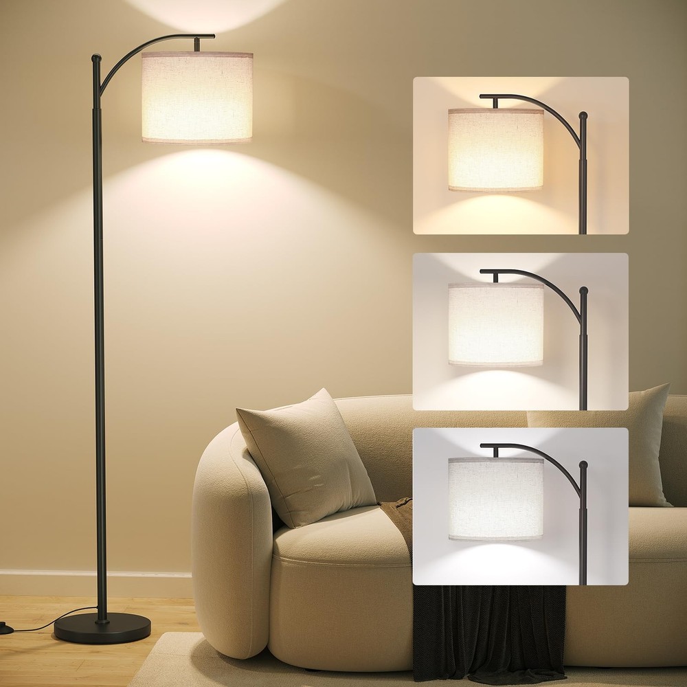 Modern Arc Floor Lamp with 9W 3-Tone Bulb & Adjustable Metal Stand